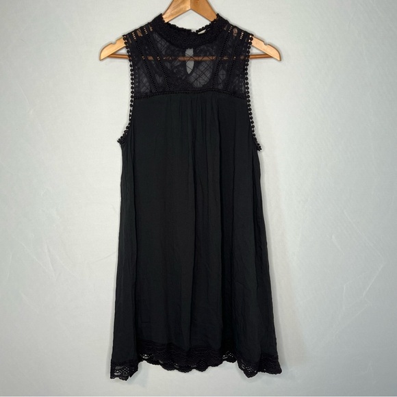 Altar’d State Black Crochet Lace Sheer Neckline Sleeveless Mini Dress. Medium. - Picture 2 of 12